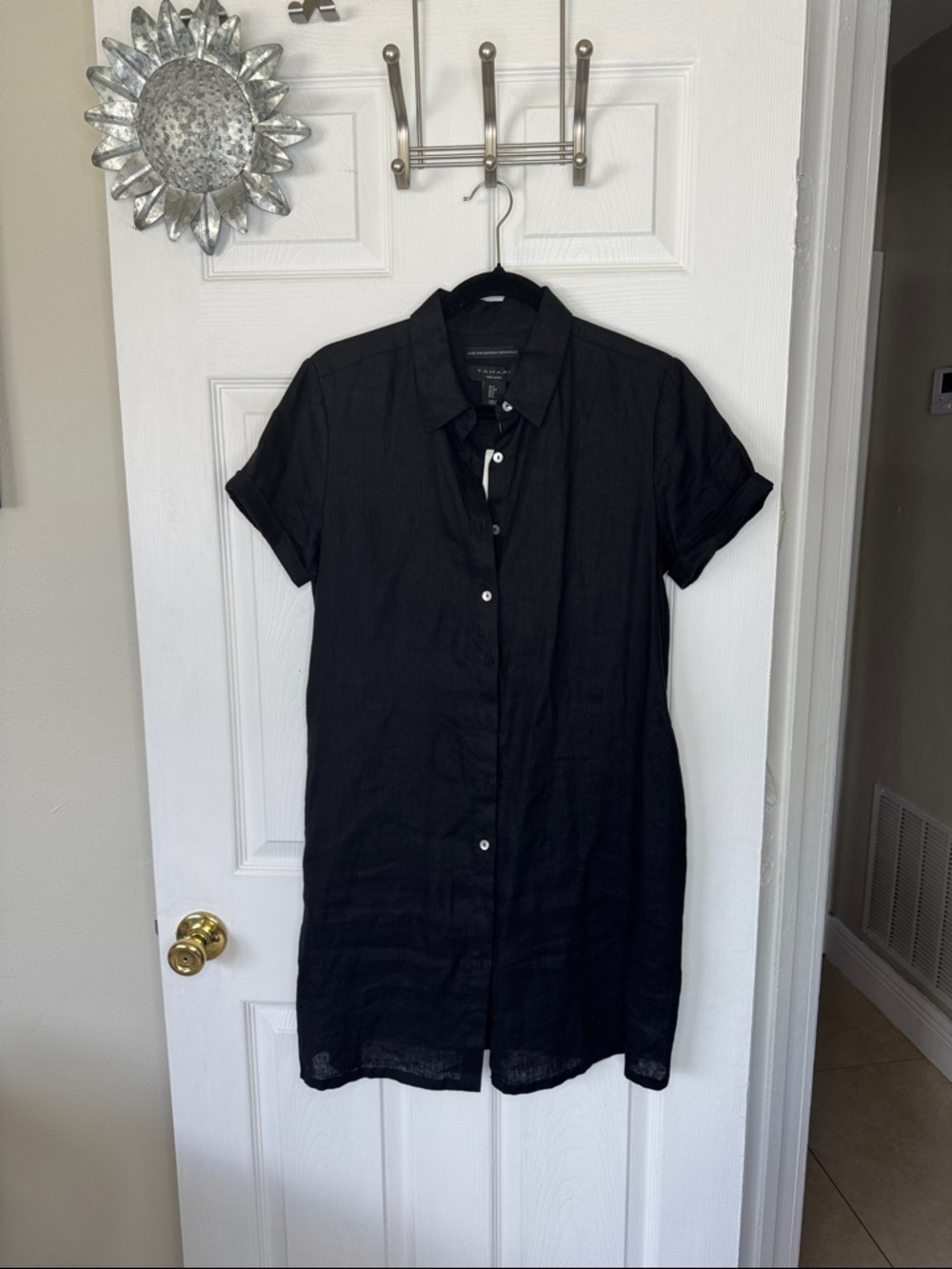 Tahari Black Short Sleeve 100% Linen Shirt Dress. Brand New with tags. Sz S - Picture 2 of 10